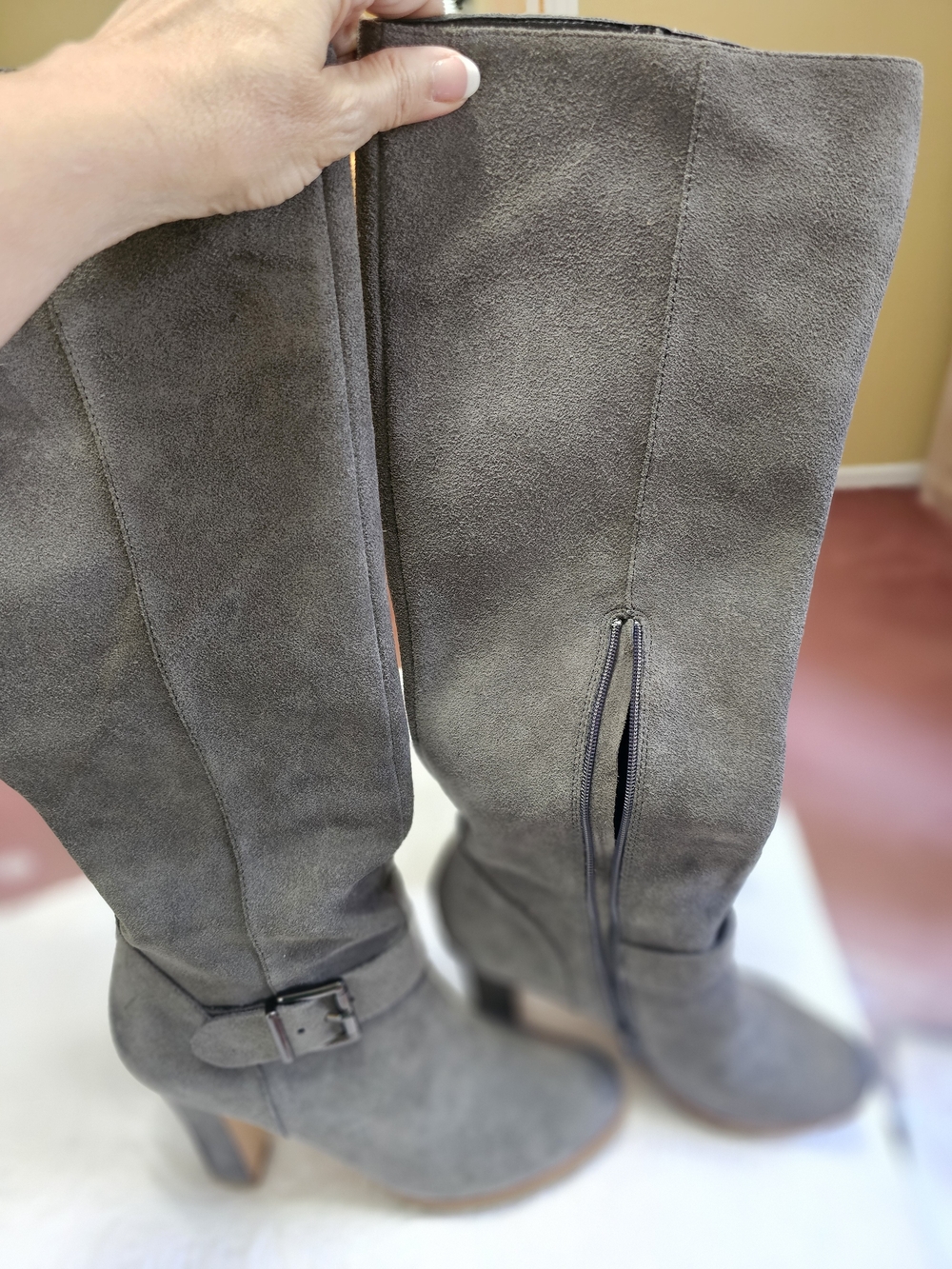 Talbots Gray Suede Knee-High Heeled Boots